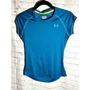 Under Armour HeatGear Womens  Teal Blue Short Sleeve Athletic Training Shirt